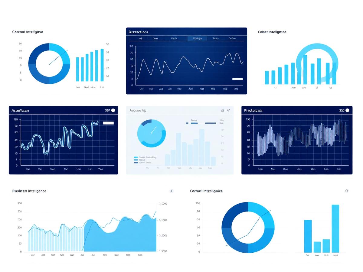 Business intelligence dashboard concept with charts and real-time data panels