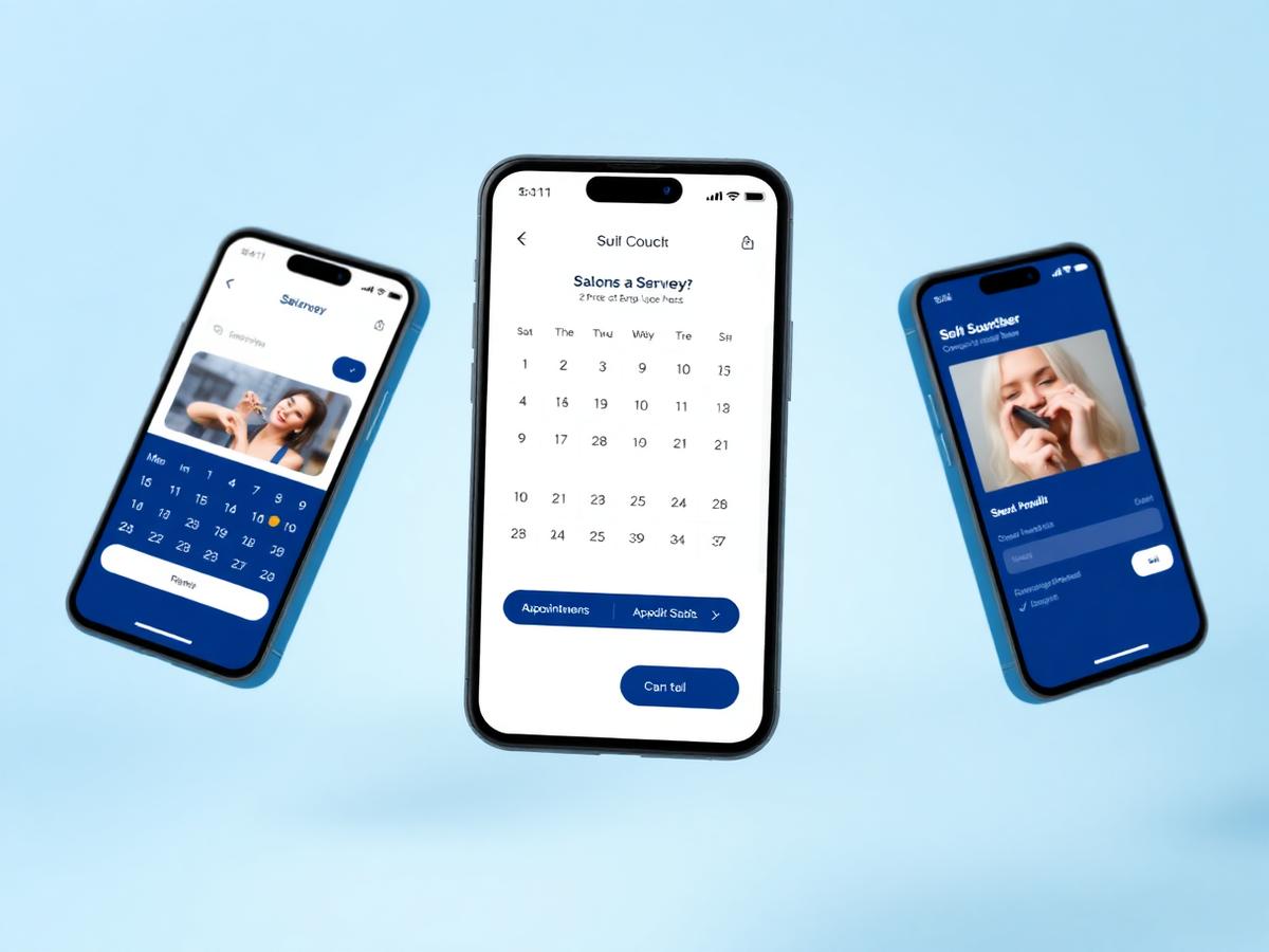 Salon booking mobile application concept screens with calendar and appointments
